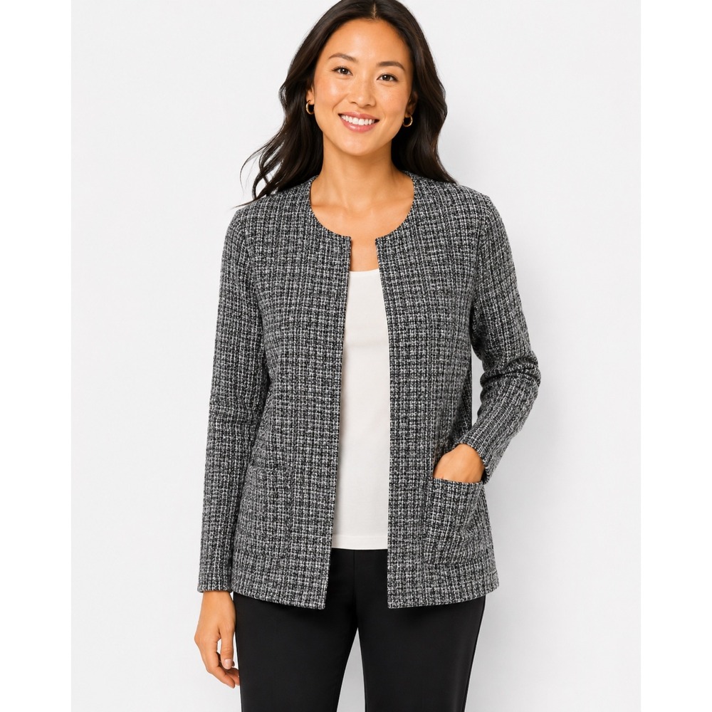J. Jill Wearever Collection Black White Tweed Knit Open Front Cardigan XS